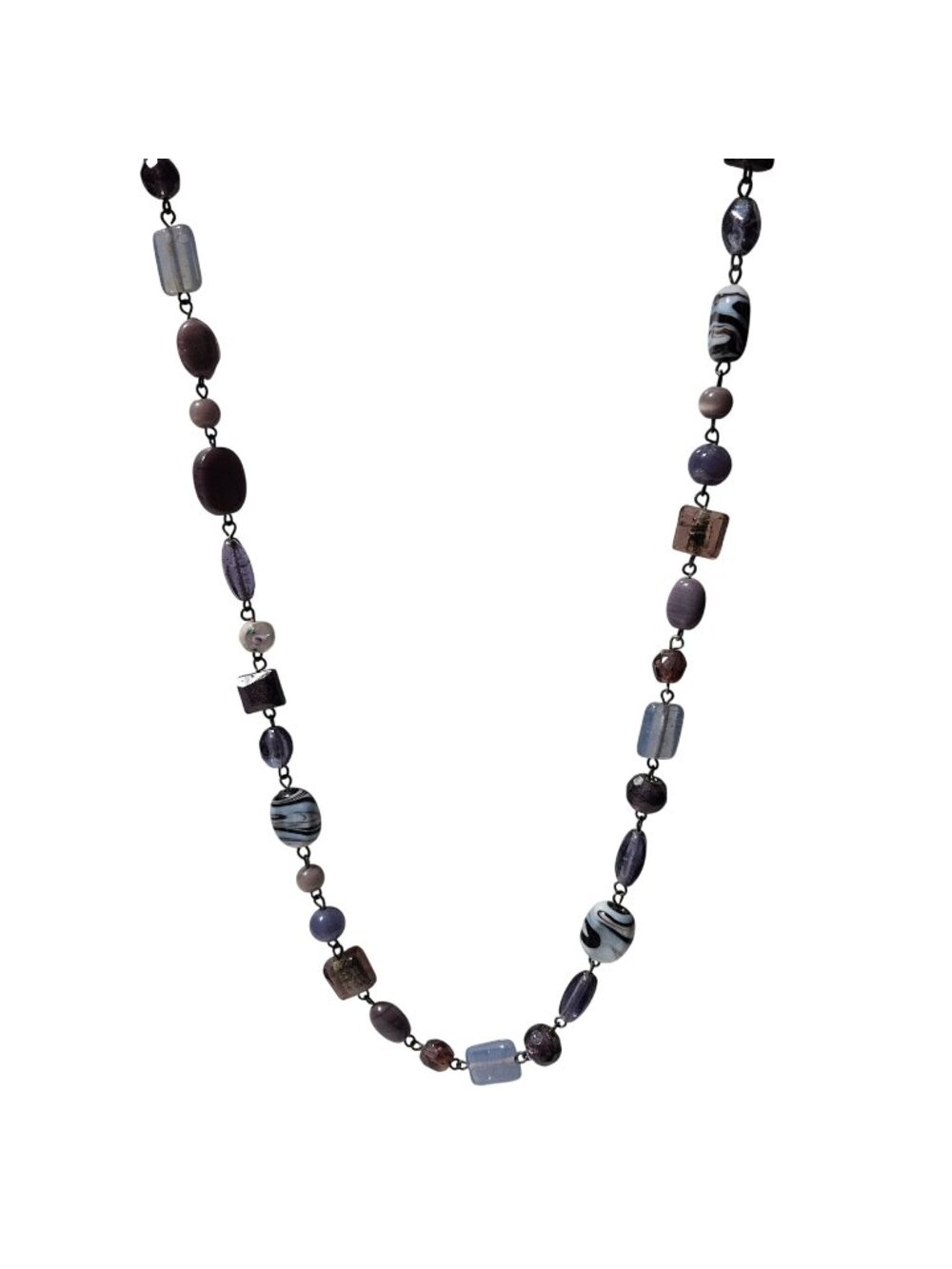 Vintage Beaded Necklace Purple Black Glass Beads Lampwork Artisan Boho Y2K Women